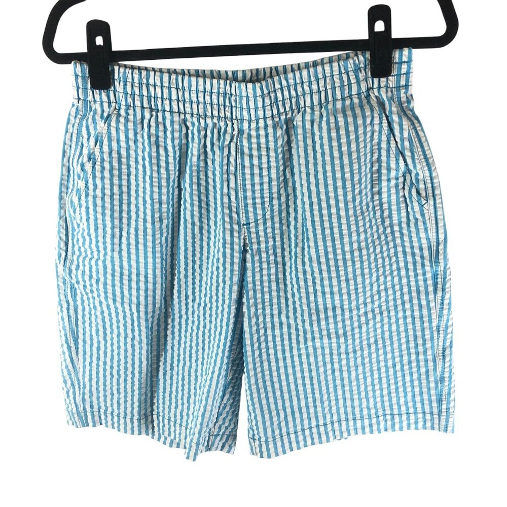 Lands End Womens Mid Rise Blue & White Striped Seersucker Shorts 6P